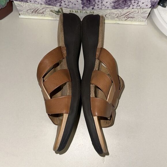 softwalk 8M Tan Brown Leather Slip On Support Soles Comfort Sandals - Picture 5 of 9